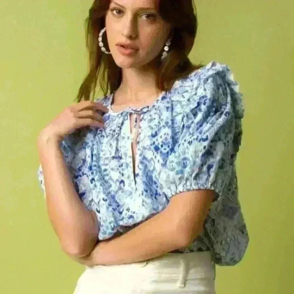 Olivaceous Blue and White Woven Blouse - Picture 1 of 4